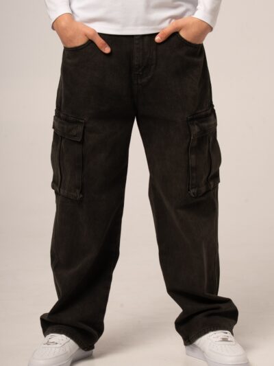 Czarne jeansy męskie o kroju baggy cargo